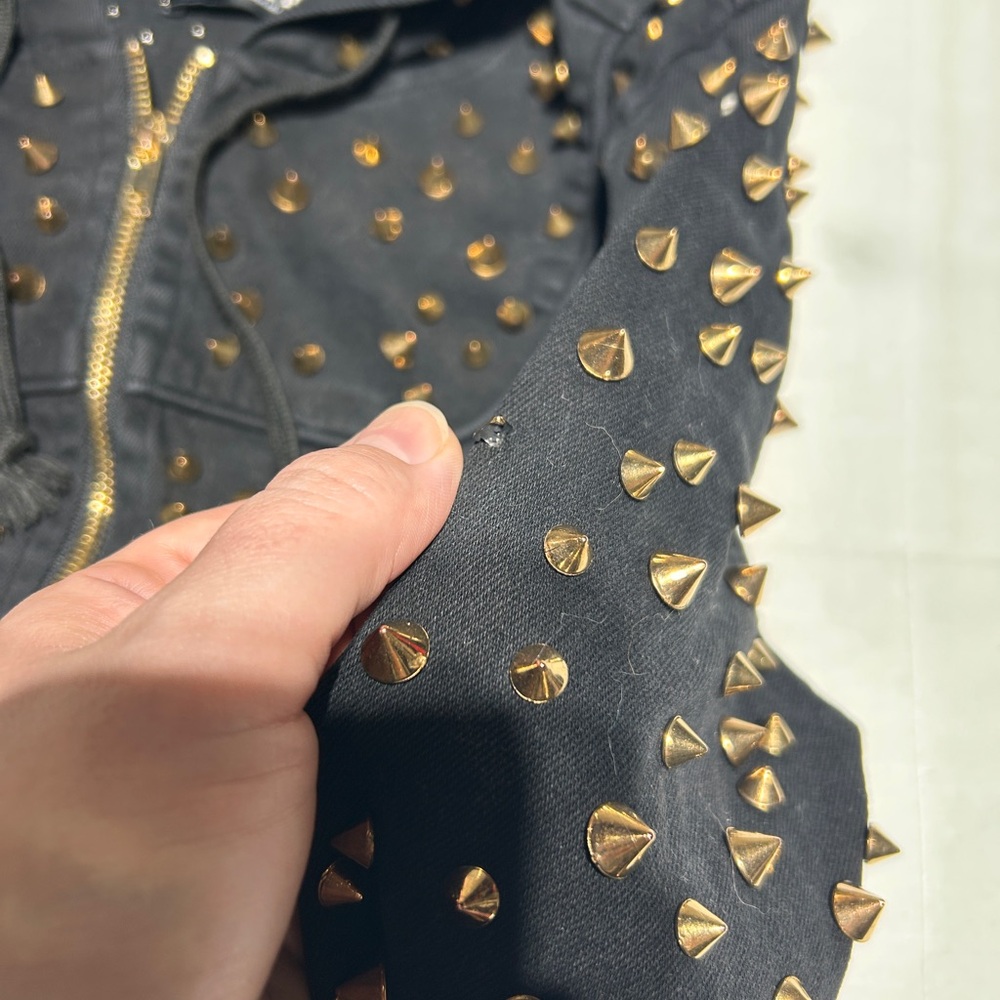 AKIRA Black Bomber Jacket with Gold Studs - Picture 3 of 11